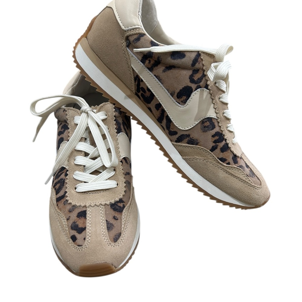 Nwot Dolce Vita Beige tan animal-Print Lace-Up suede fashion Sneakers size 10 - Picture 3 of 9